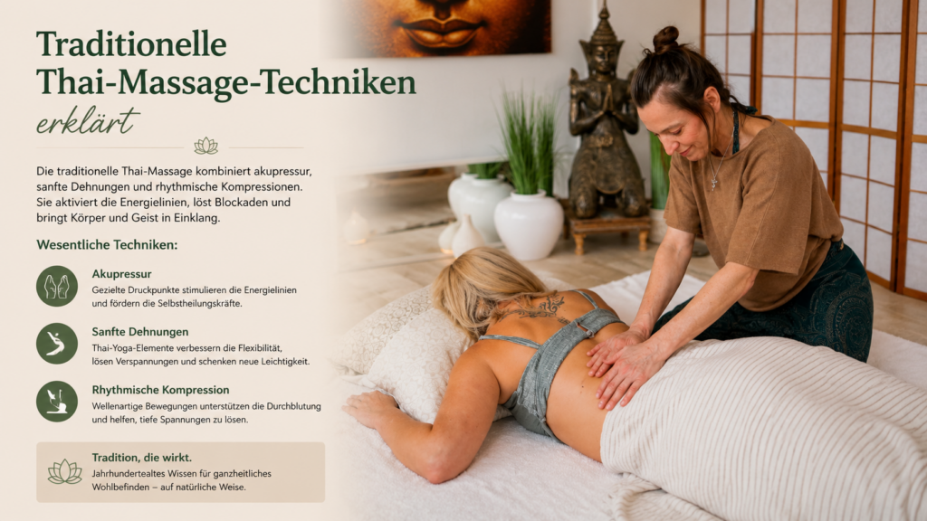 Traditionelle Thai-Massage mit erklärten Techniken und Akupressur