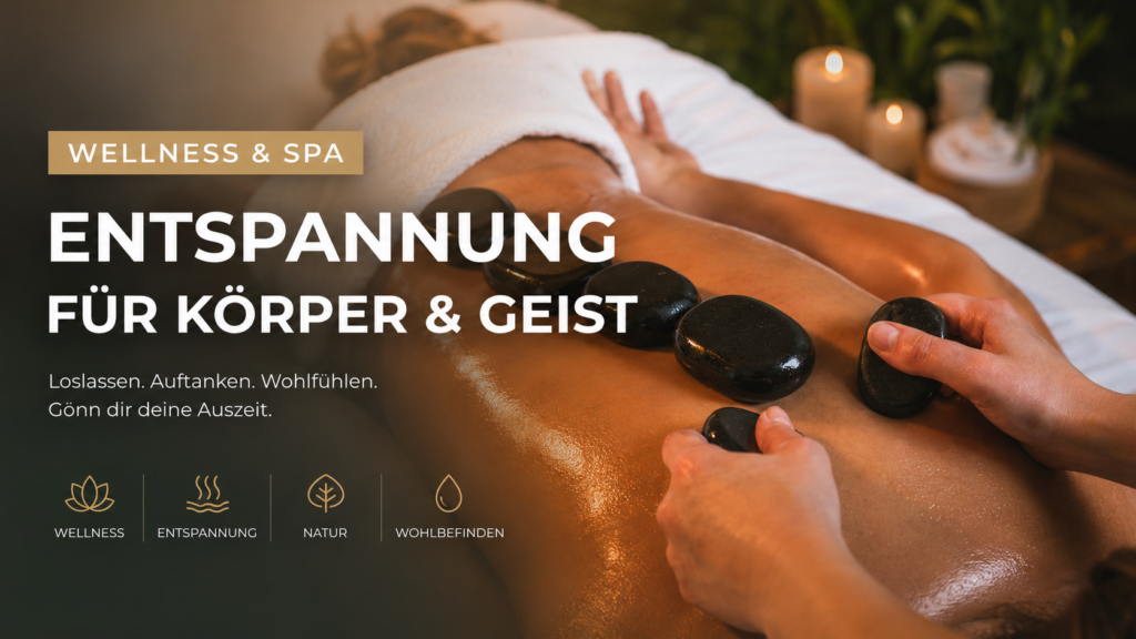 Hot-Stone-Massage in ruhiger Spa-Atmosphäre mit warmem Kerzenlicht