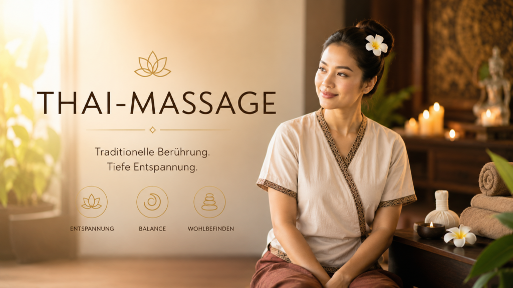 Frau in warmer Thai-Massage Spa-Atmosphäre mit ruhigem Ambiente