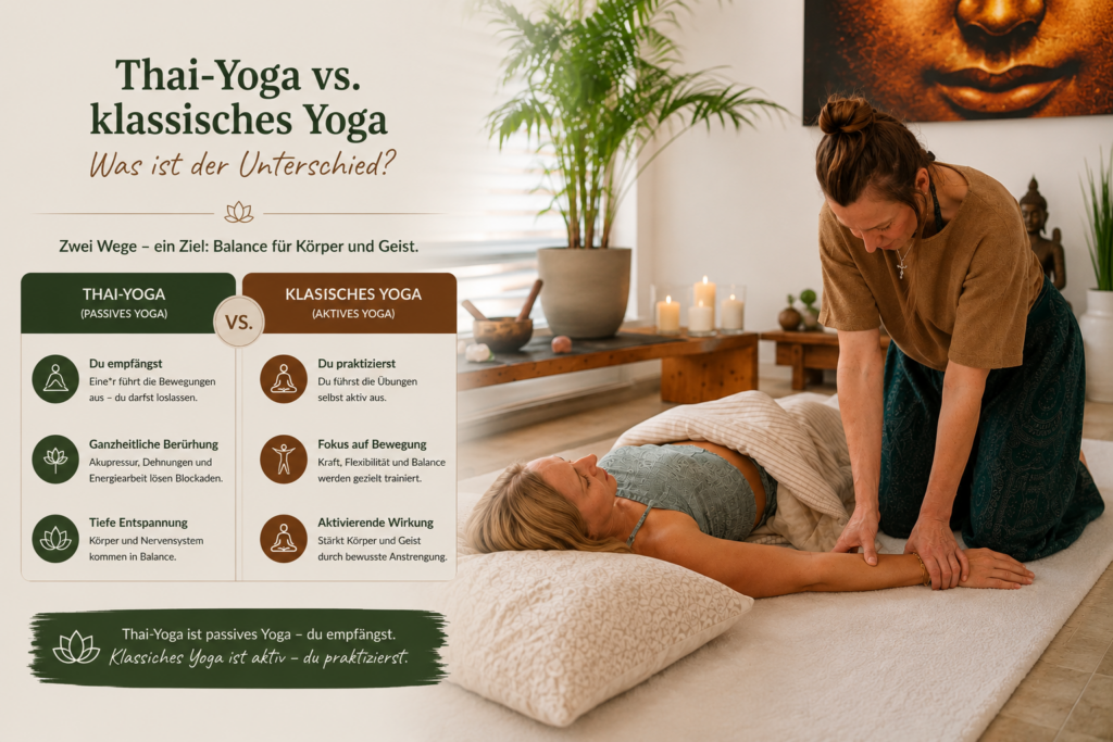 Thai-Yoga und klassisches Yoga im Vergleich mit Massagebehandlung